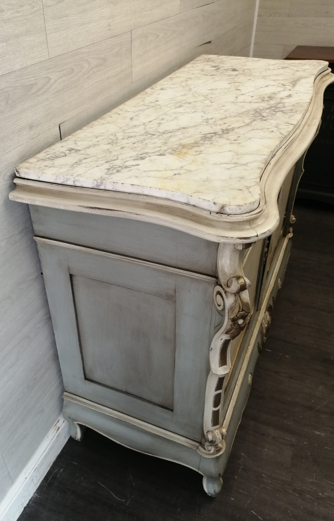 French Style Antique Marble Top Painted Sideboard