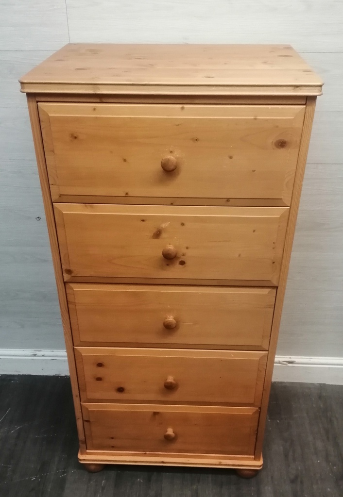 Pine wellington chest of five drawers