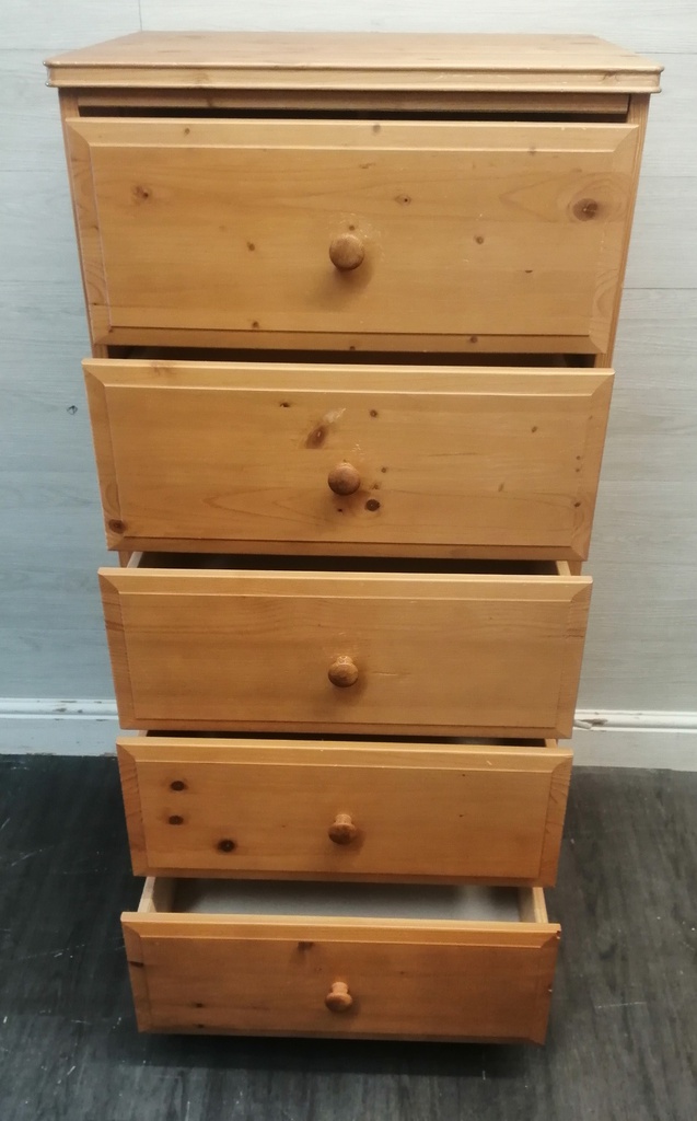Pine wellington chest of five drawers