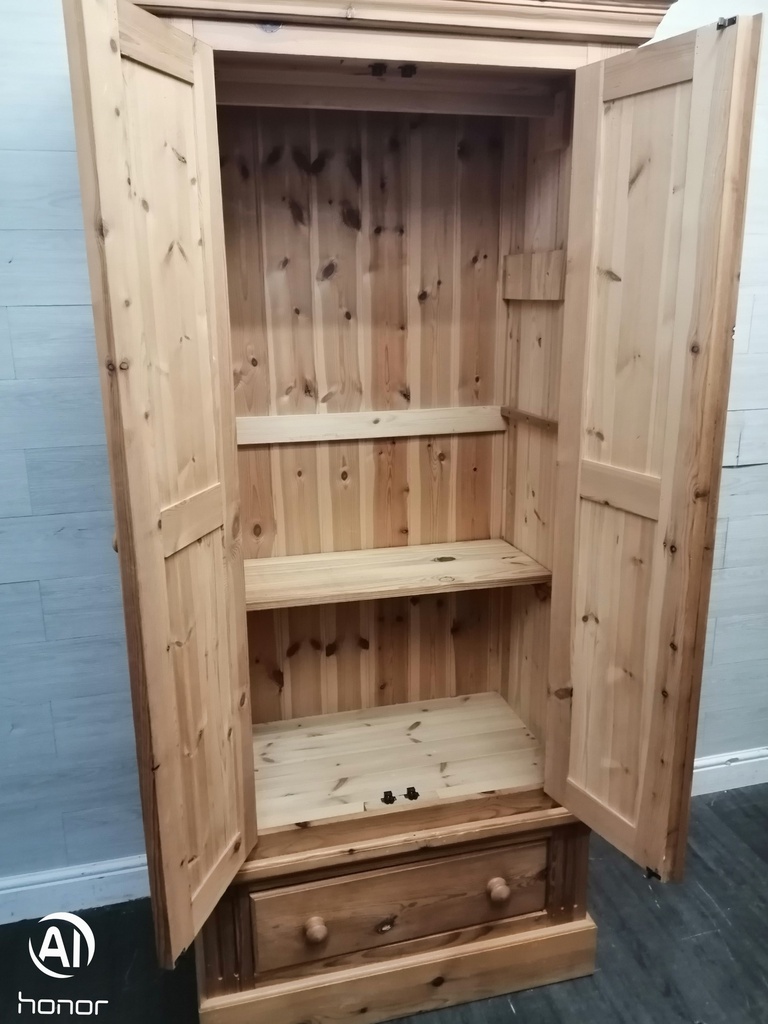 Solid double pine wardrobe with drawer