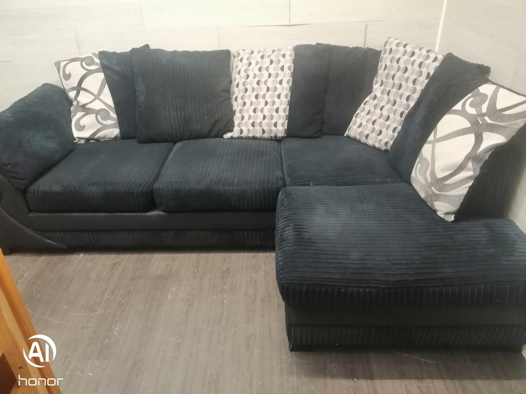 Black Toned Pillow Back Corner Sofa