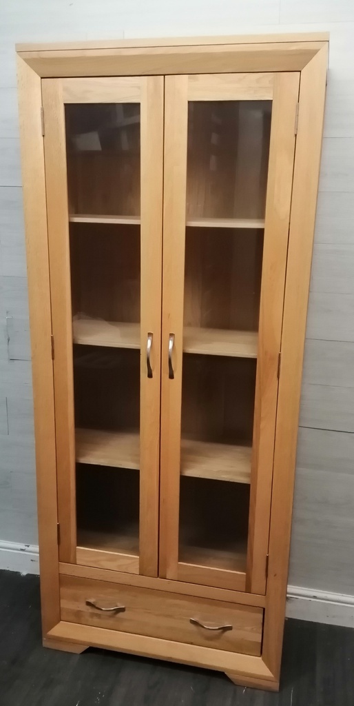 OAK GLAZED FRONTED DISPLAY UNIT WITH DRAWER