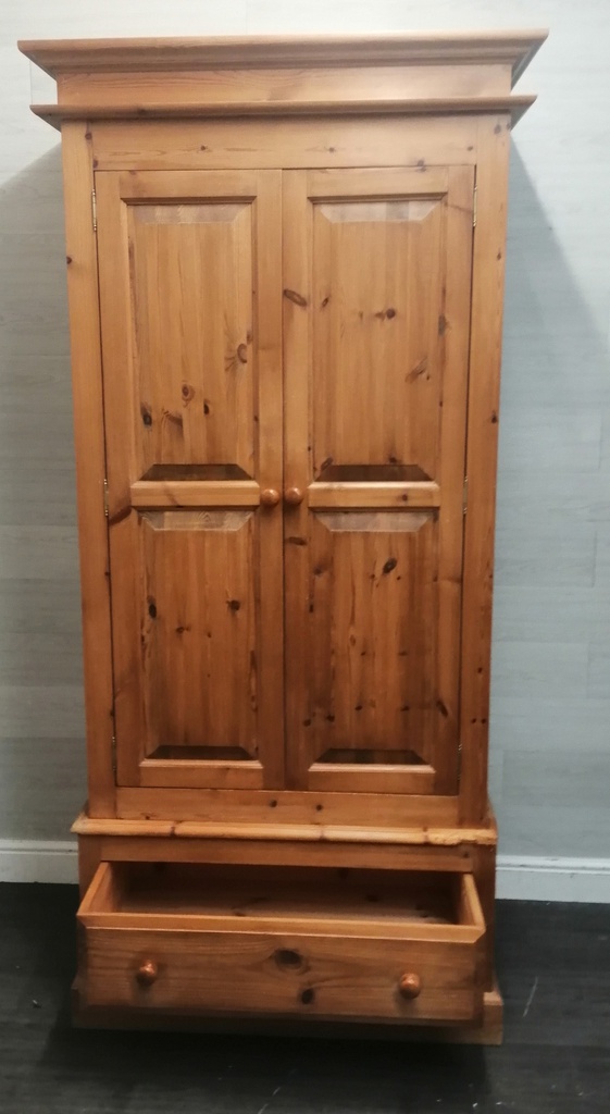 Solid double pine wardrobe with drawer