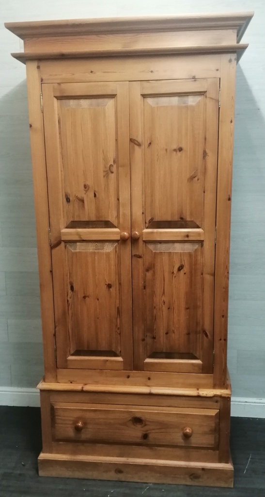 Solid double pine wardrobe with drawer