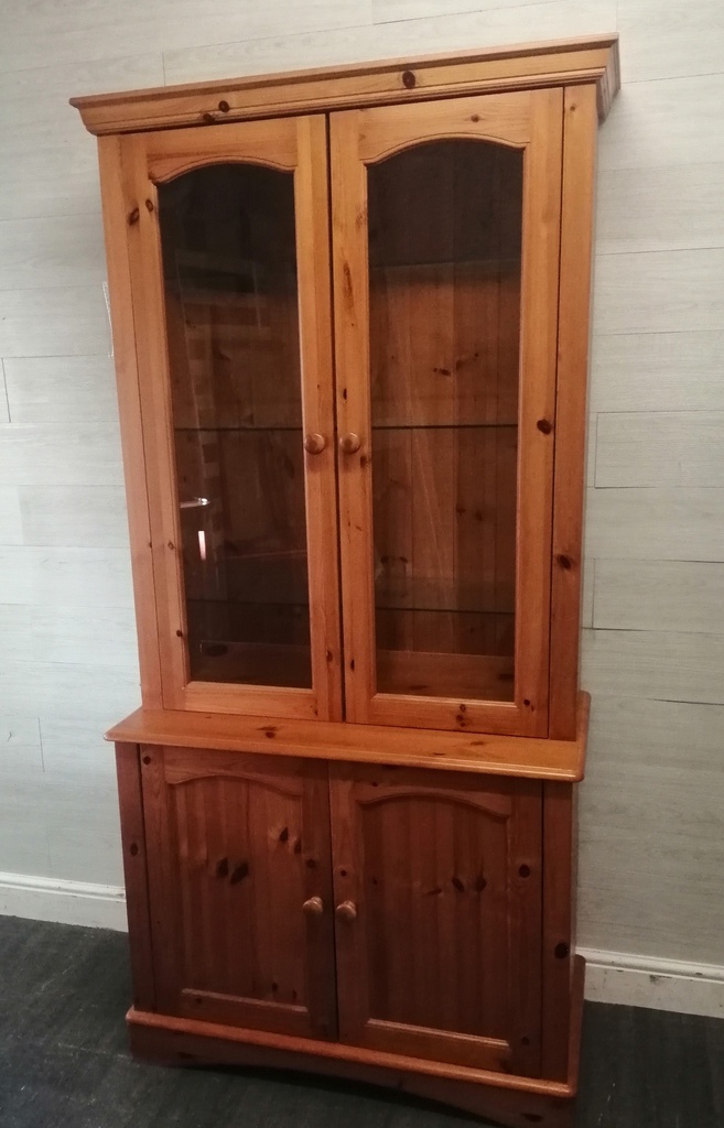 Glazed two door  pine dresser / cupboard