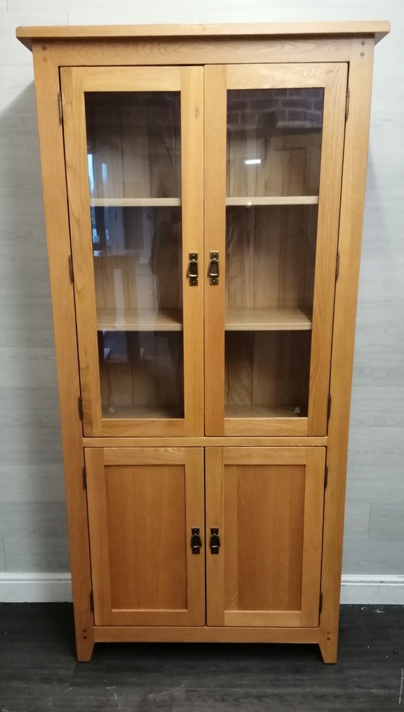 OAK GLAZED FRONTED DISPLAY UNIT WITH CUPBOARD