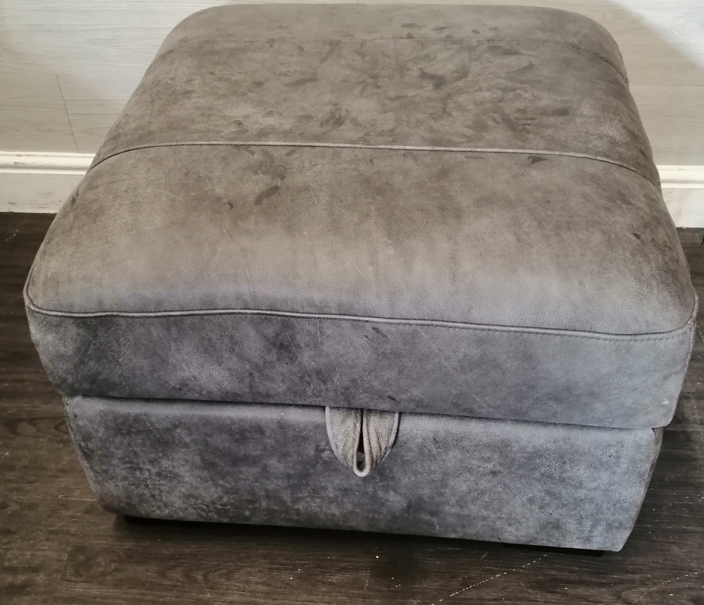 DFS JULIUS DISTRESSED GREY LEATHER STORAGE FOOTSTOOL