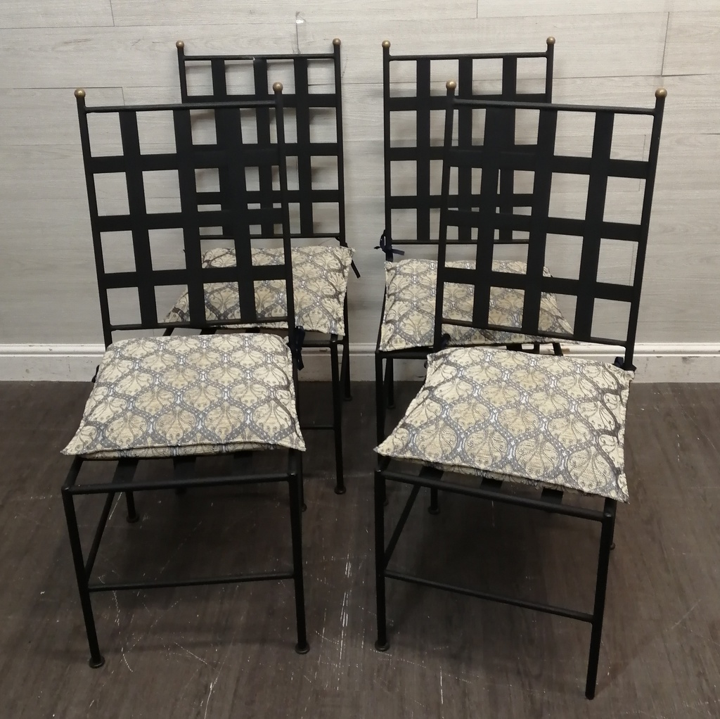 Black Metal Frame Glass Top Table &amp; Four Chairs