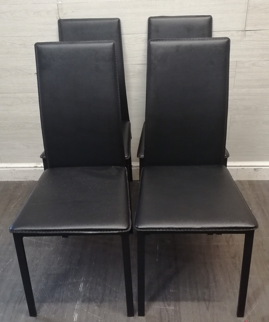 SET 4 BLACK FAUX LEATHER DINING CHAIRS