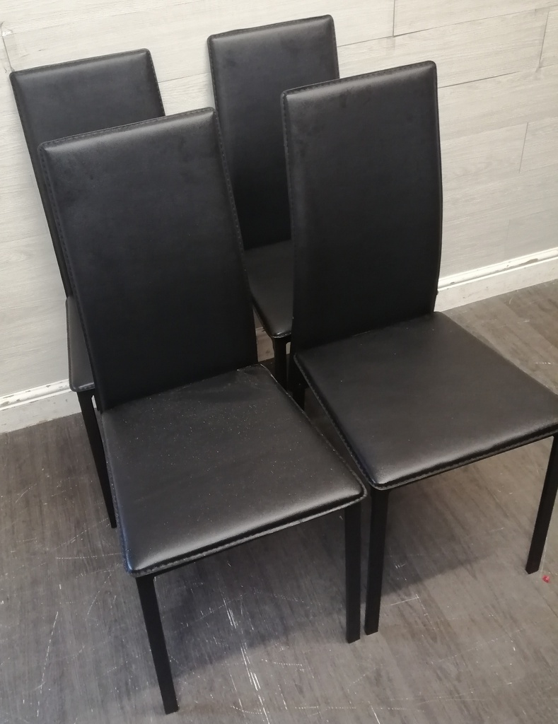 SET 4 BLACK FAUX LEATHER DINING CHAIRS