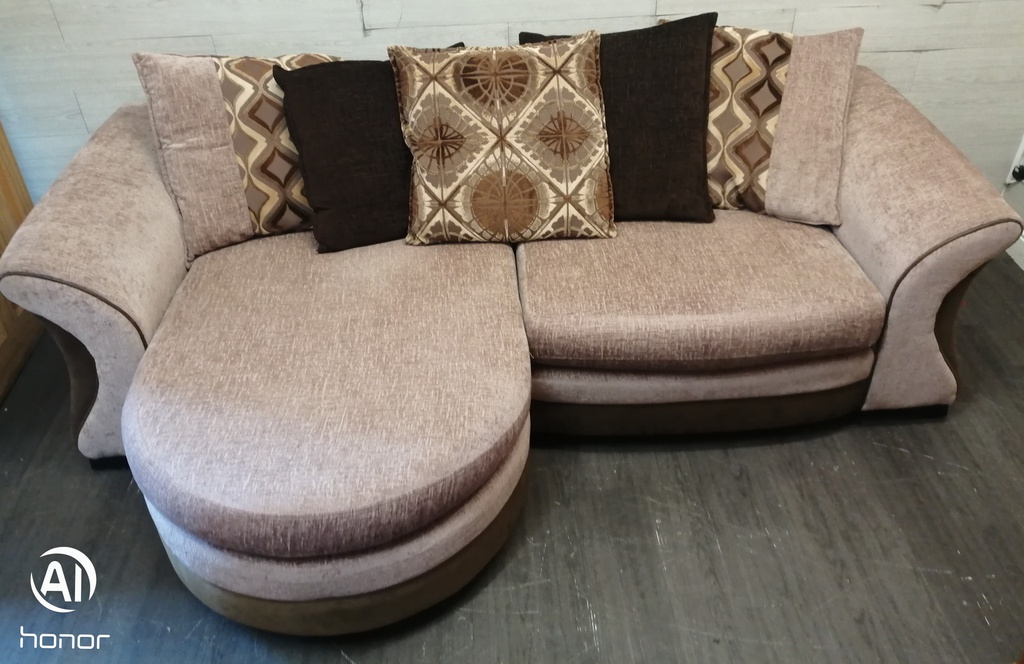 Large DFS Brown Toned Four SEATER CHAISE-END SOFA