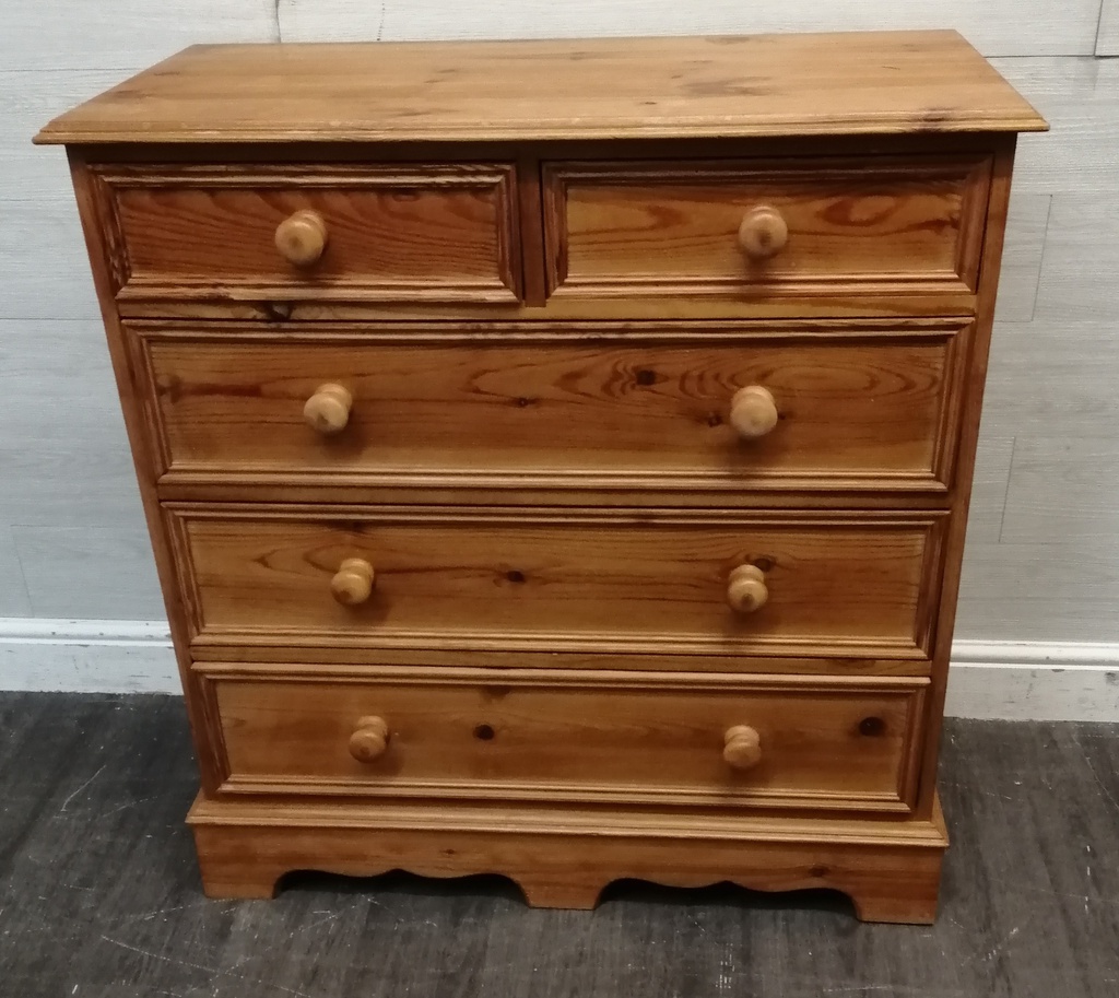 Solid pine five drawer chest