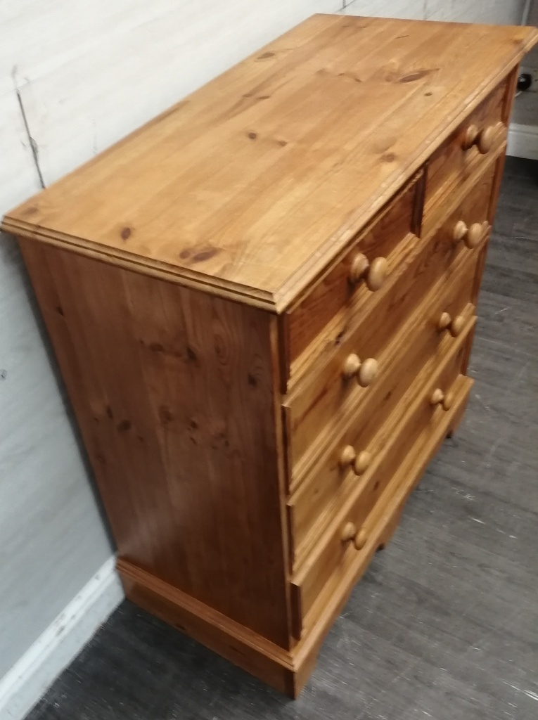 Solid pine five drawer chest
