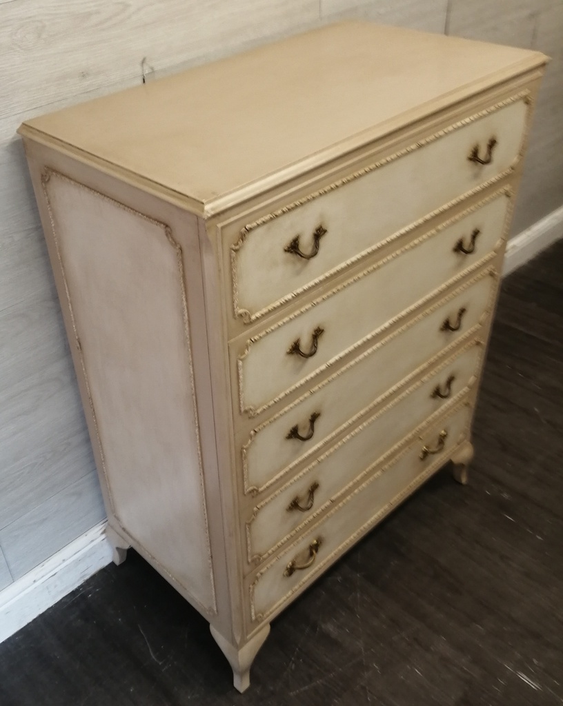 Marie Antoinette Style Painted Five Drawer Chest