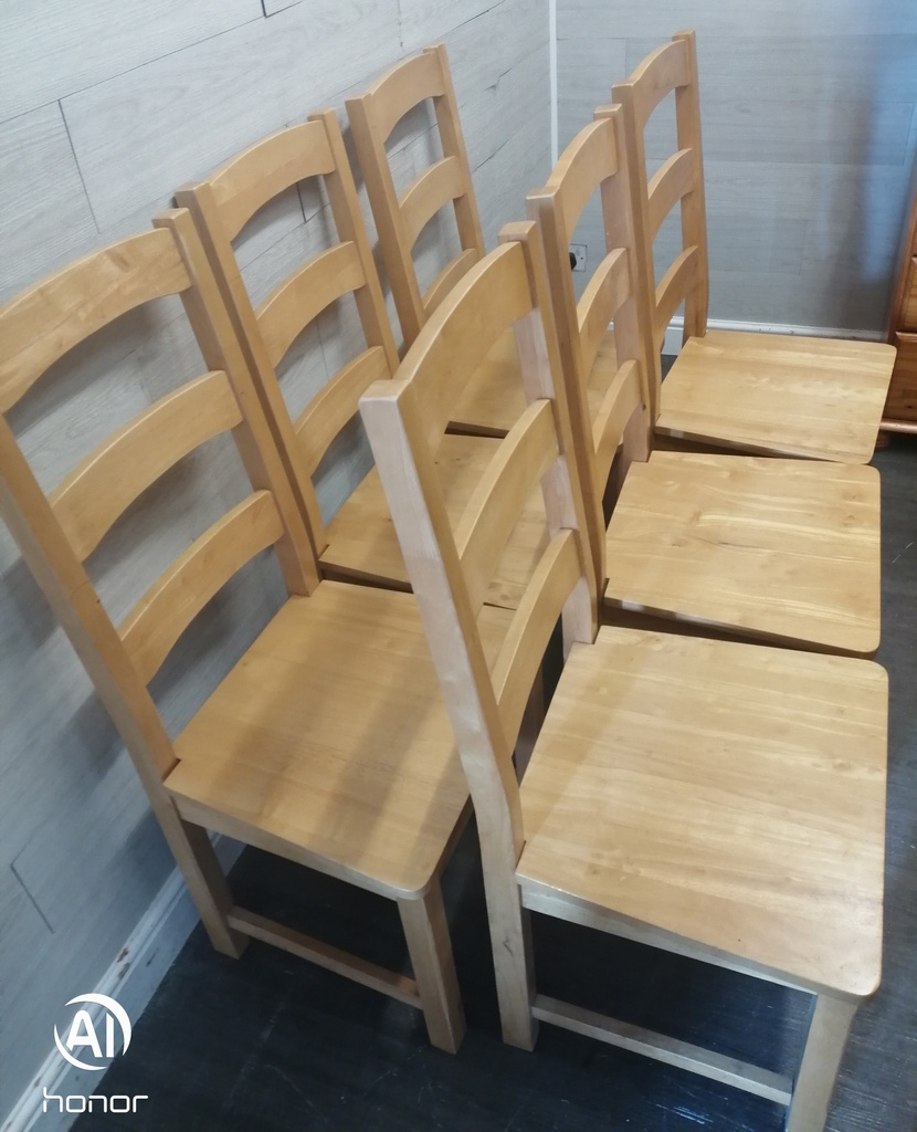 SET OF SIX LADDER BACK DINING CHAIRS