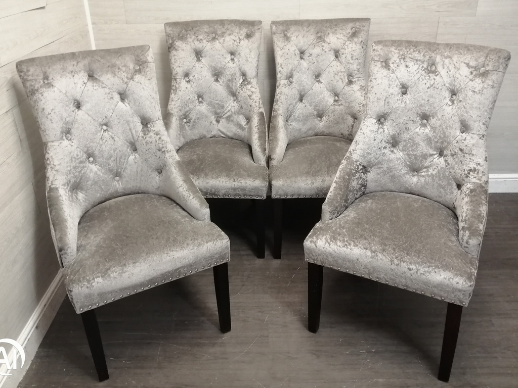 4 x Grey Crush Velvet Knocker Back Dining Chairs