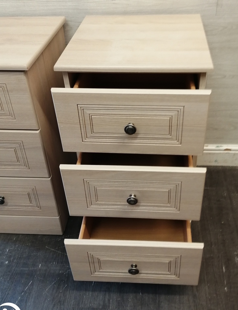 PAIR OF TALL THREE DRAWER CREAM BEDSIDE CHESTS