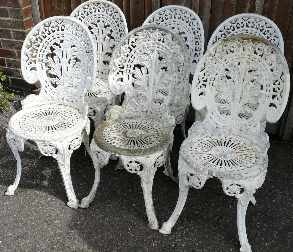 Set of six metal garden chairs