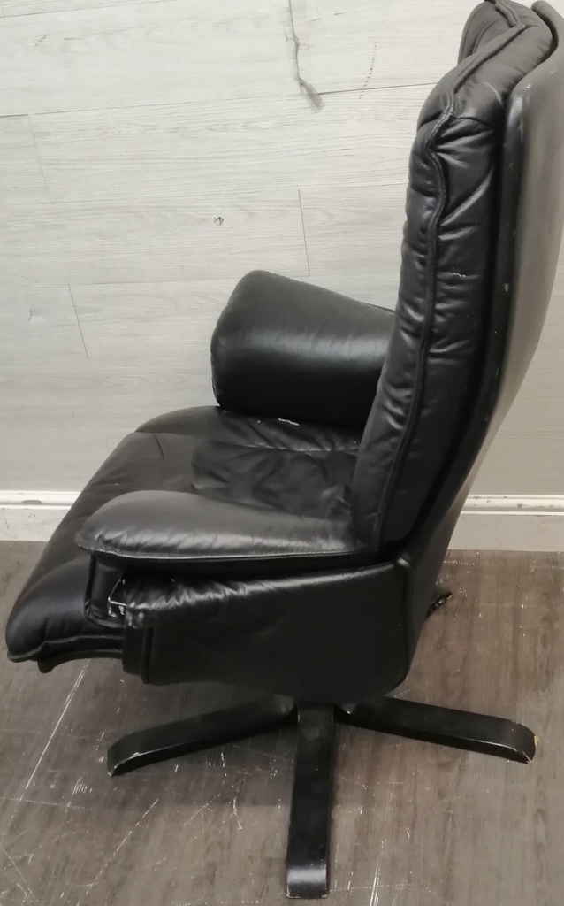 LEATHER SWIVEL RECLINER ARM CHAIR WITH FOOTSTOOL