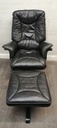 LEATHER SWIVEL RECLINER ARM CHAIR WITH FOOTSTOOL