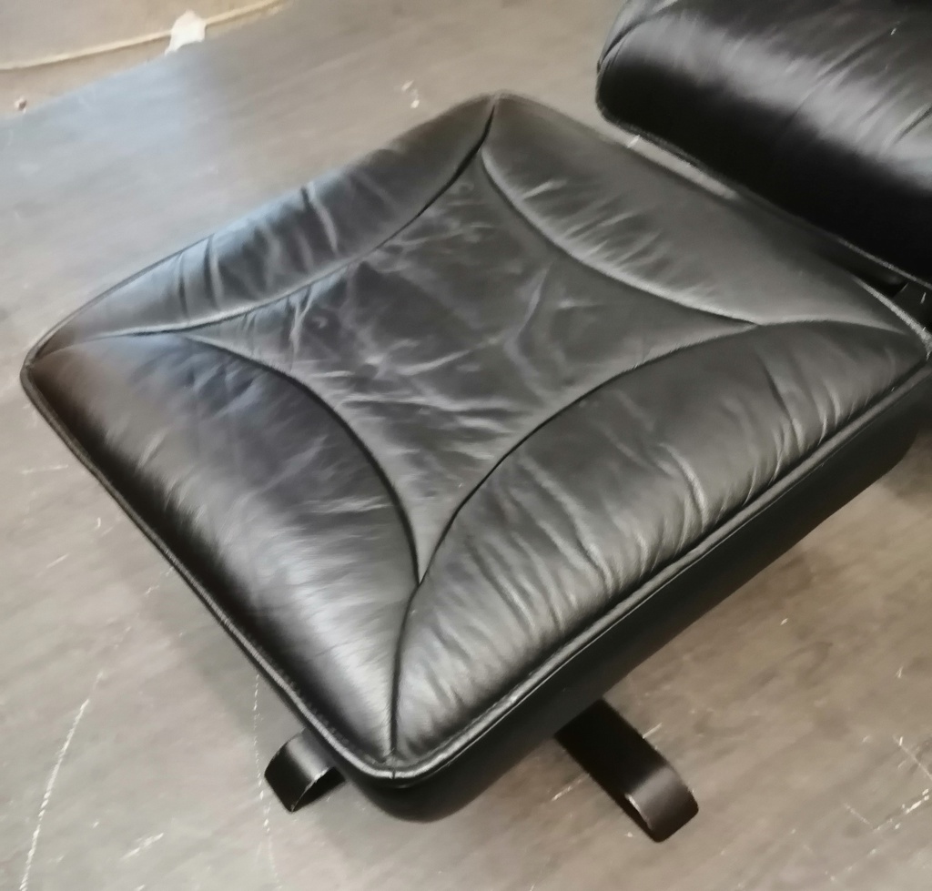 LEATHER SWIVEL RECLINER ARM CHAIR WITH FOOTSTOOL