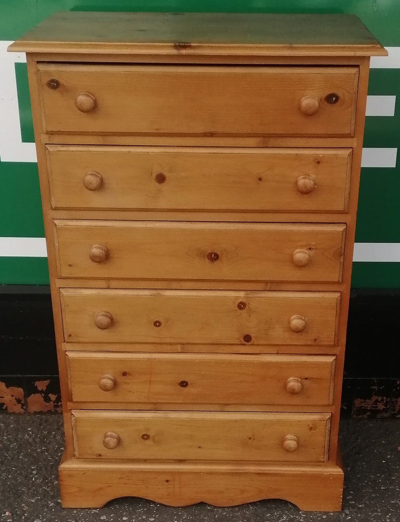 Quality Neat Solid Pine Tall 6 Drawer Chest