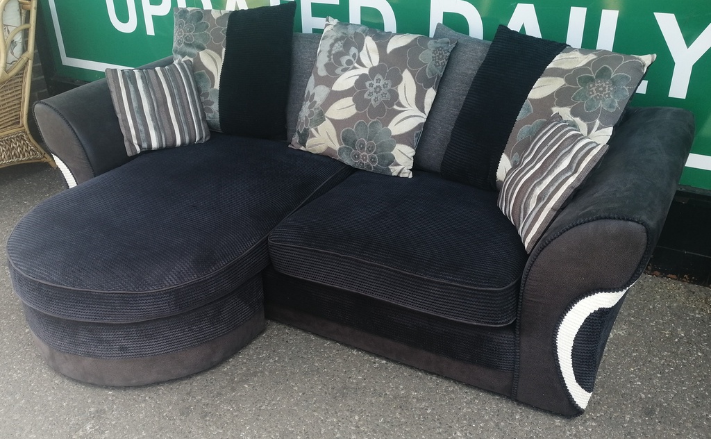 Large DFS Black  Toned Three Seater CHAISE-END SOFA