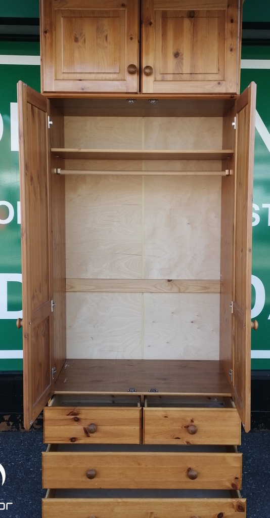 PINE TOP BOX DOUBLE WARDROBE WITH DRAWERS