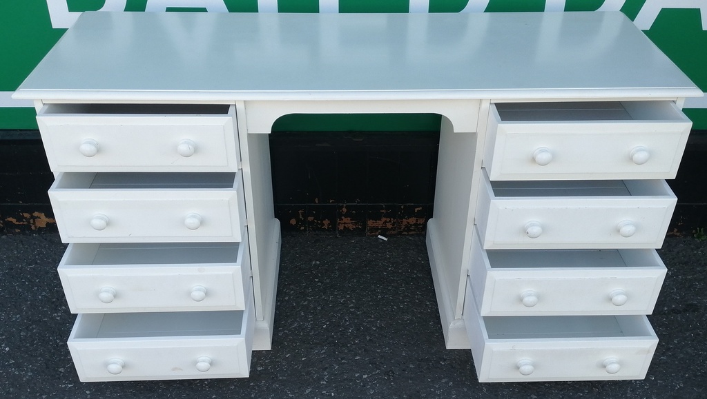 White Painted Solid Pine Eight Drawer Dressing Table / Desk