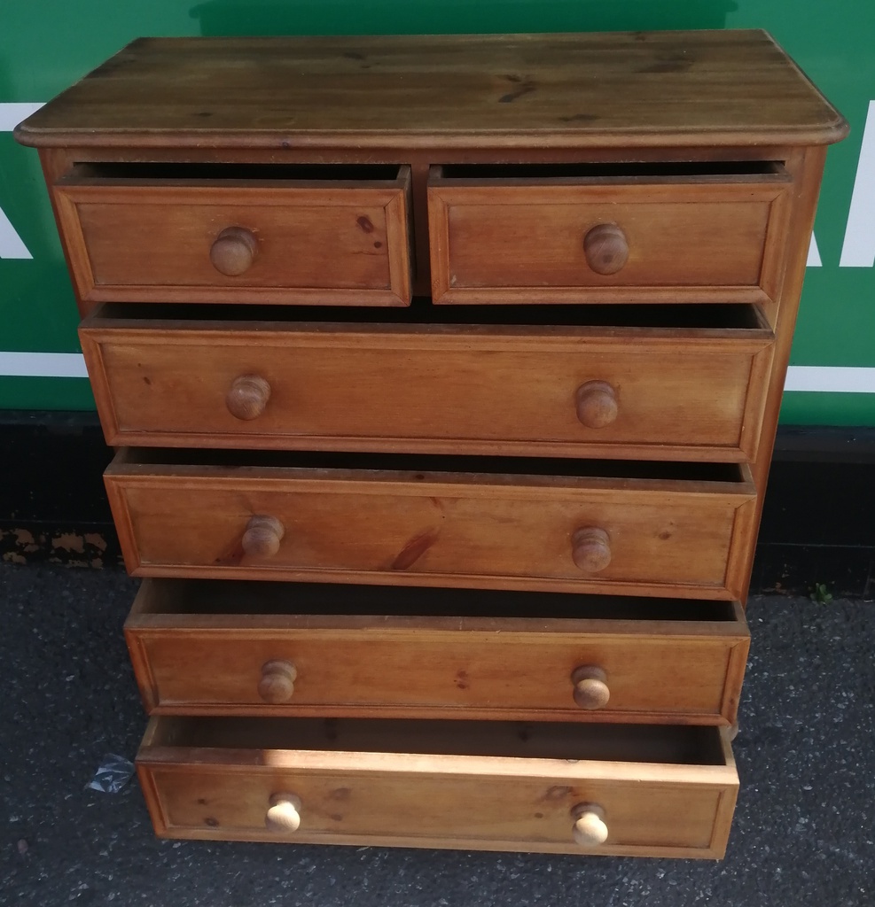 Solid pine six drawer chest
