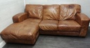 DISTRESSED TAN LEATHER THREE SEATER l shape SOFA