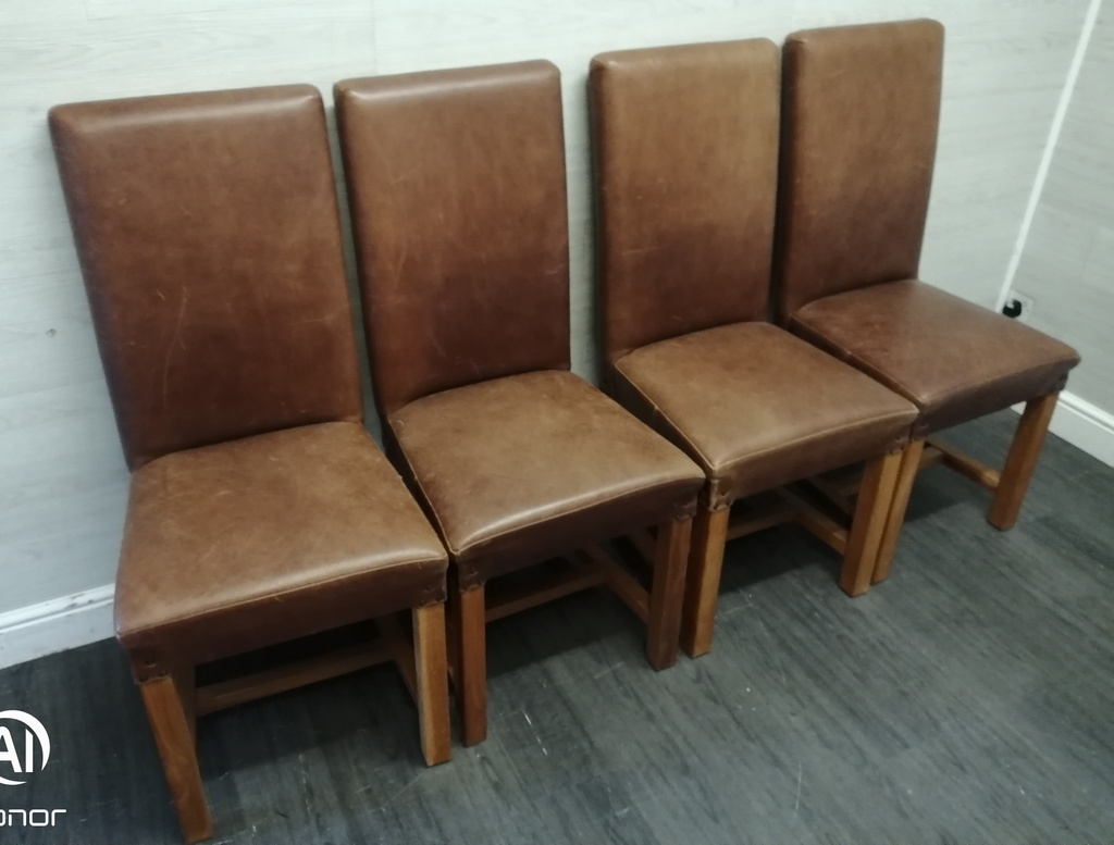 4 X TAN LEATHER DINING CHAIRS