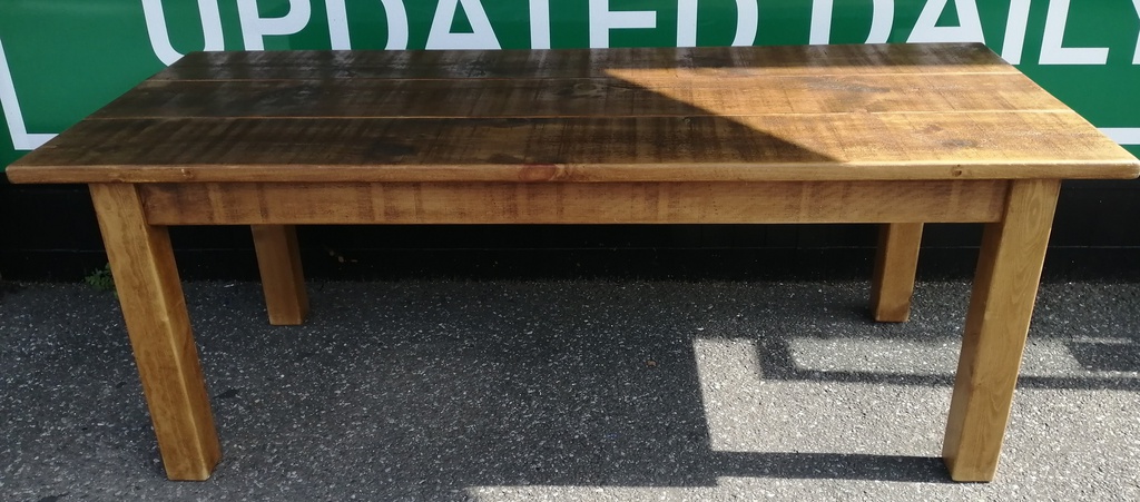 7ft QUALITY RUSTIC SOLID PINE PLANK TOP DINING TABLE