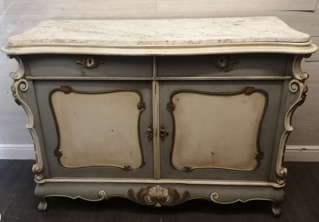 French Style Antique Marble Top Painted Sideboard