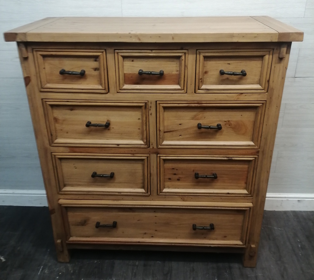 LARGE RUSTIC STYLE PINE EIGHT DRAWER  CHEST