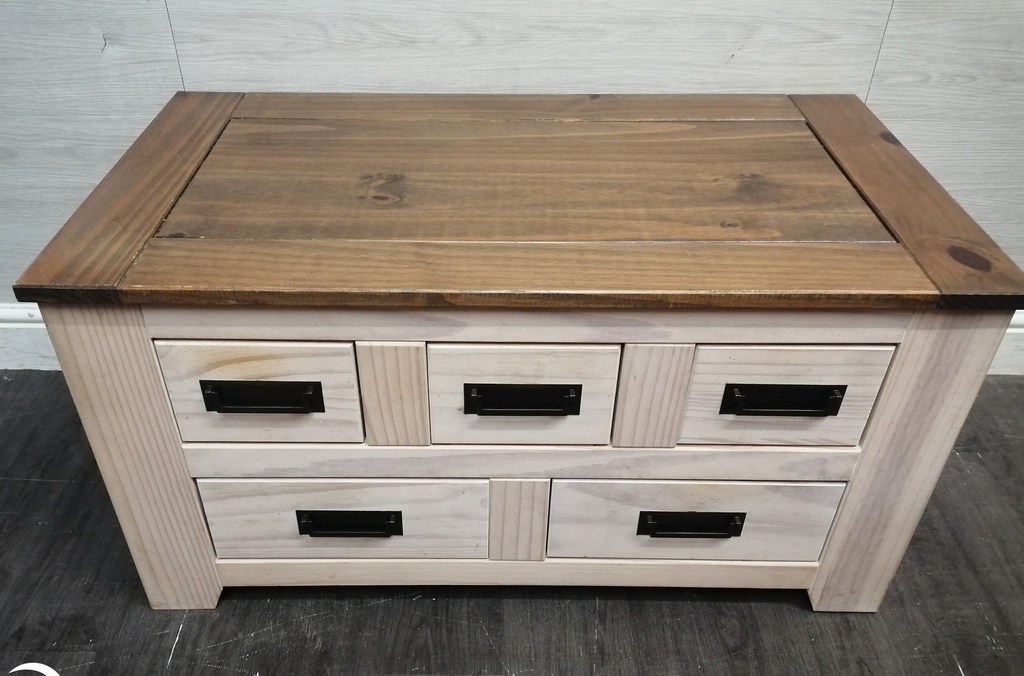 WHITE WASH FIVE DRAWER COFFEE TABLE