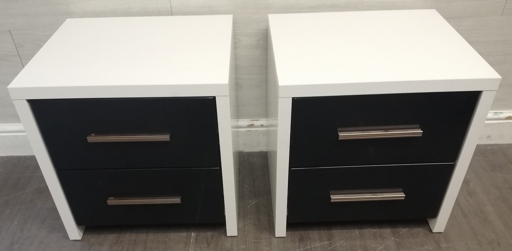 Pair of two drawer modern black &amp; white bedsides