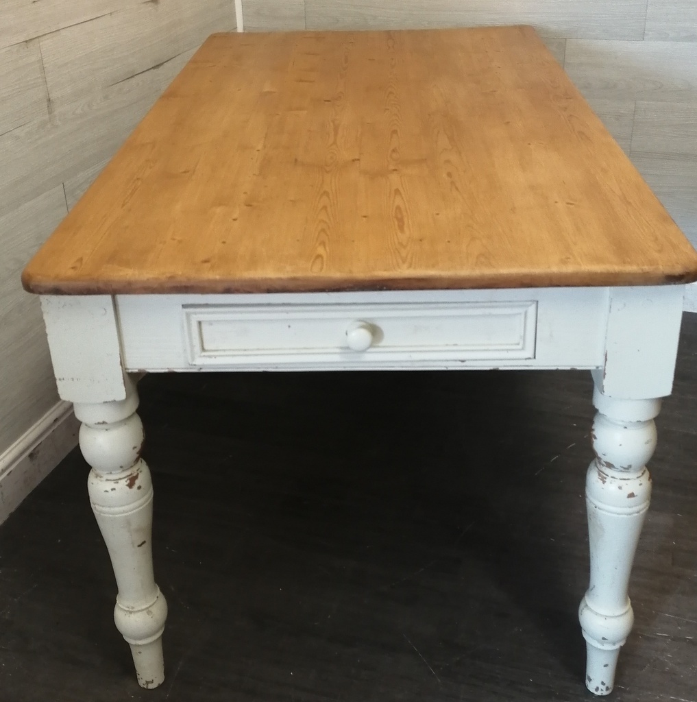 Pine Dining Table With painted White Shabby Chic Legs