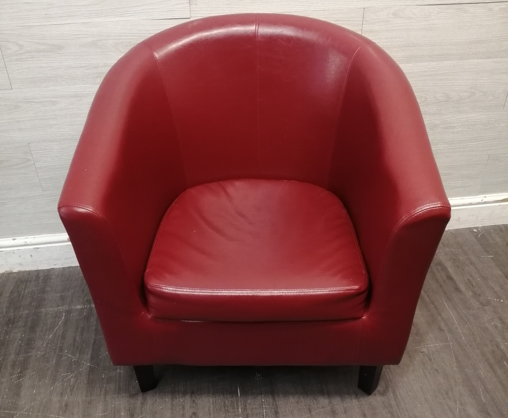 Red faux leather tub chair