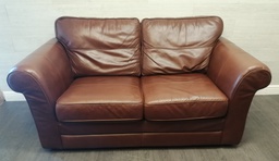 [HF16876] brown leather two seater sofa
