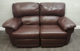 [HF17236] Two seater brown leather recliner sofa