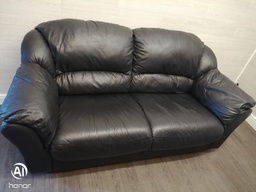 [HF17391] black leather two seater sofa