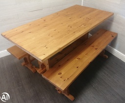 [HF17472] Solid Pine Dining Table &amp; Two Benches