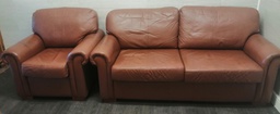 [HF17496] Brown leather sofa and armchair set