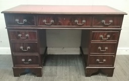 [HF18053] Vintage leather top repro pedestal desk
