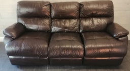 [HF18255] BROWN LEATHER THREE SEATER RECLINER SOFA
