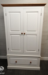 [HF18428] Double white / pine wardrobe with drawer