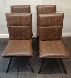 [HF18506] SET 4 MODERN BROWN  FAUX LEATHER DINING CHAIRS