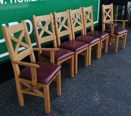 [HF18607] QUALITY SET OF SIX OAK AND LEATHER CHAIRS