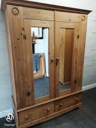 [HF18678] QUALITY LARGE 2 DOOR PINE WARDROBE with mirrors
